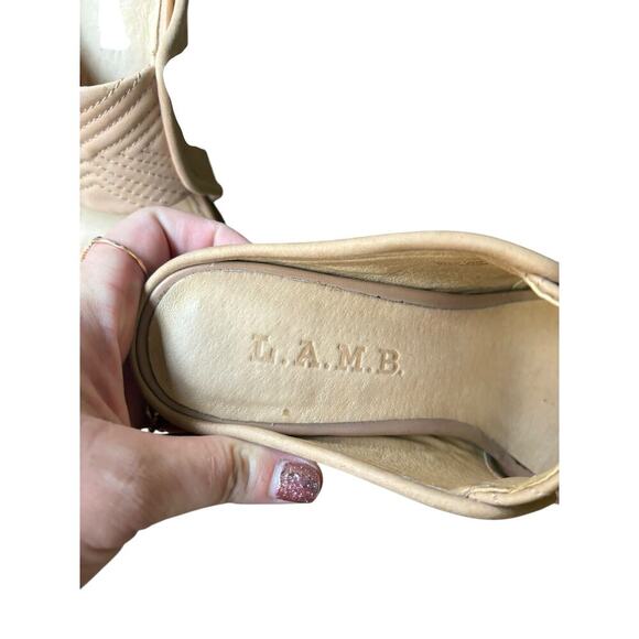 L.A.M.B. Gwen Stefani Tan Double Strap Leather Mule Stiletto Open Toe Heels - 6 - Picture 8 of 12